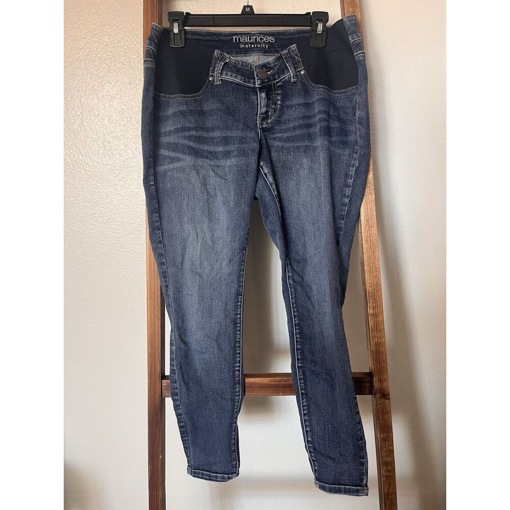 Maurices Maternity Stretch Blue Denim Jeans Button 5-Pocket Medium Wash Women